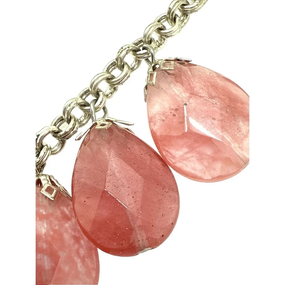 Rose Quartz Bib Necklace Double Strand Teardrop Dangle Stone Bead Statement 18